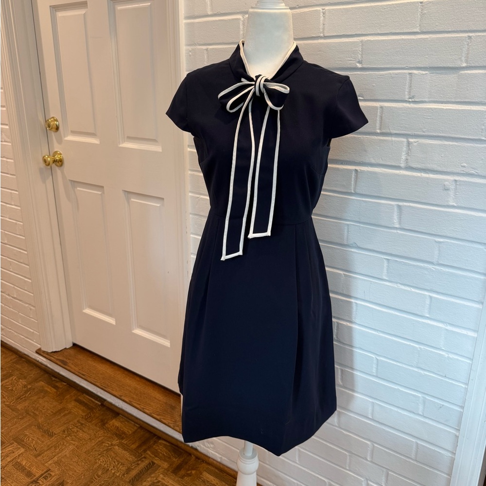 J Crew Navy Work Dress with Bow Detail